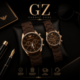 Gadget Zone Premium Couple Watch Set – Brown & Rose Gold Luxury Edition