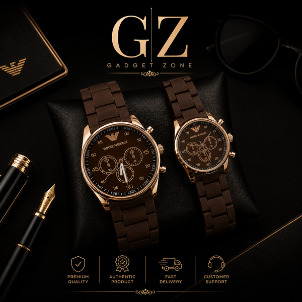 Gadget Zone Premium Couple Watch Set – Brown & Rose Gold Luxury Edition