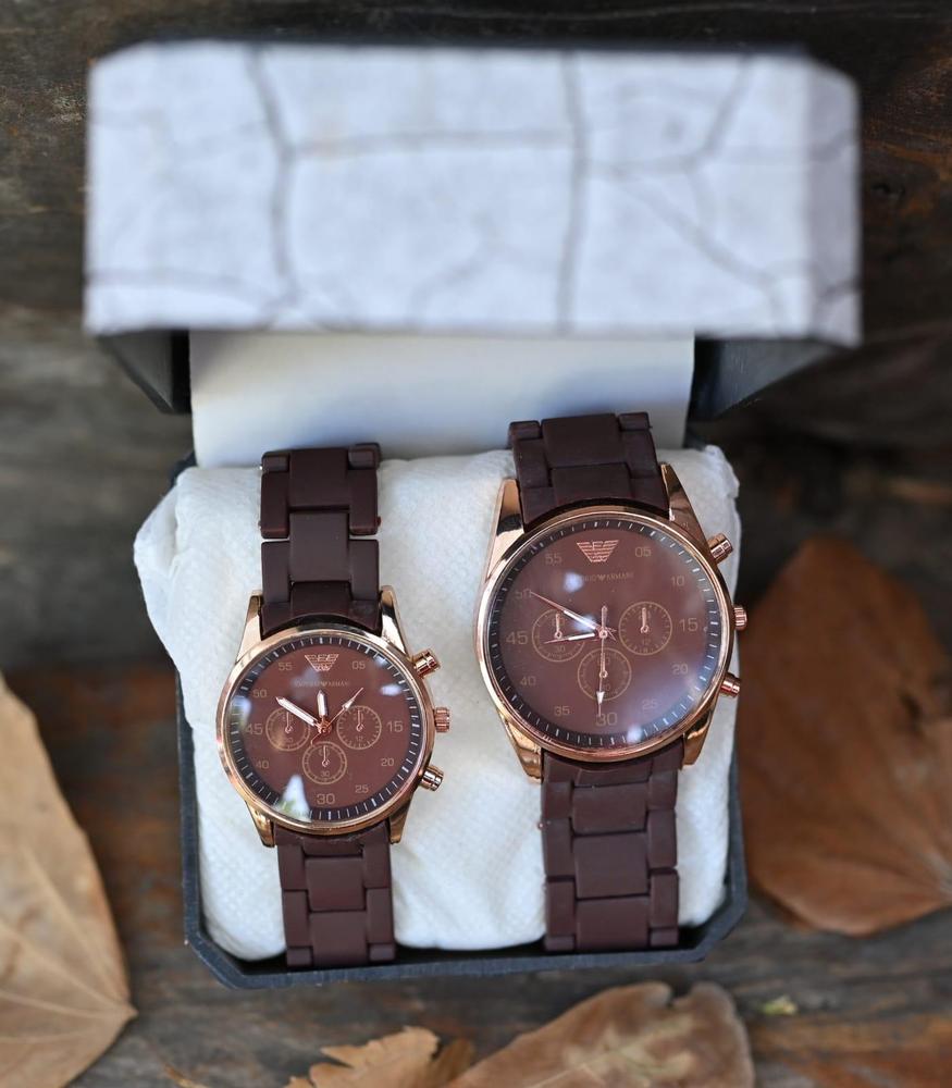 Gadget Zone Premium Couple Watch Set – Brown & Rose Gold Luxury Edition