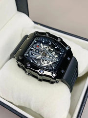 Black Skeleton Chronograph Watch for Men