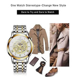 Unraion Skeleton Watch Stainless Steel Gold Accents