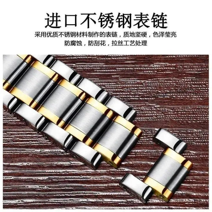 Unraion Skeleton Watch Stainless Steel Gold Accents