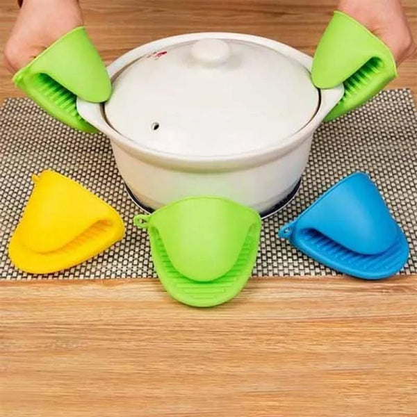 Silicone Pot Holders Green Blue Non Slip Grip 2 Pcs