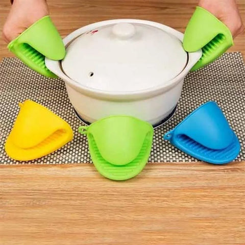 Silicone Pot Holders Green Blue Non Slip Grip 2 Pcs