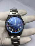 Men Stainless Steel Chain Strap Watch Silver Blue Dial
